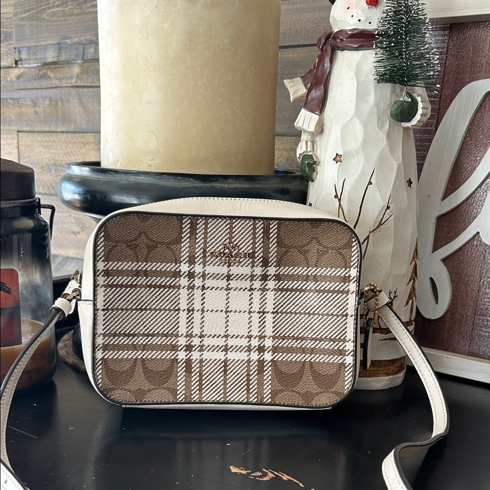 Coach Tan and Cream Plaid Crossbody Bag